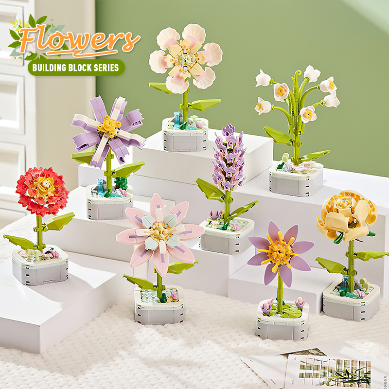 Building Blocks Flower Bouquet Rose Bricks DIY Particle Educational ...