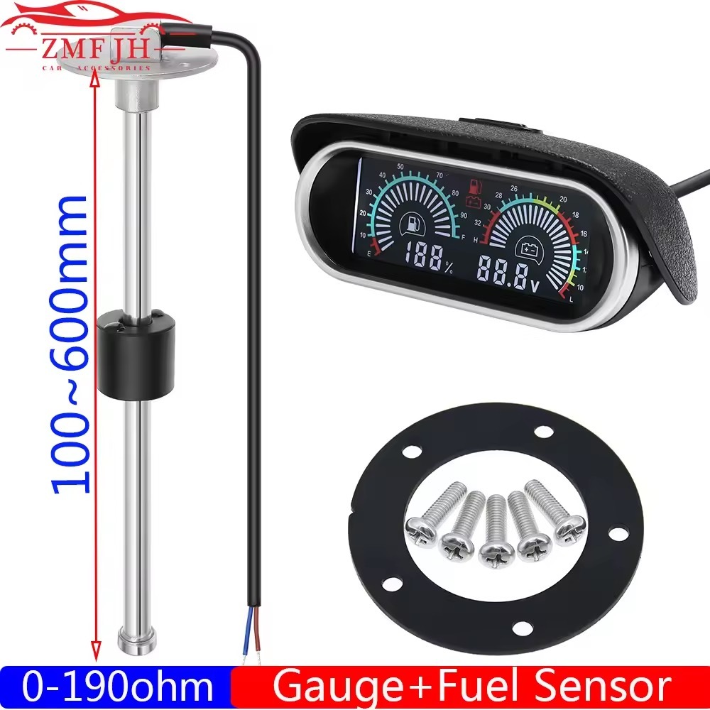 100~600MM Fuel Level Float Sensor+Dual Gauge 0-190 Ohm Fuel Level Gauge ...