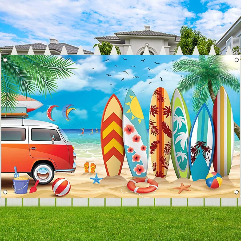 Surfboard Party Decorations Hawaiian Summer Beach Backdrop for Aloha ...