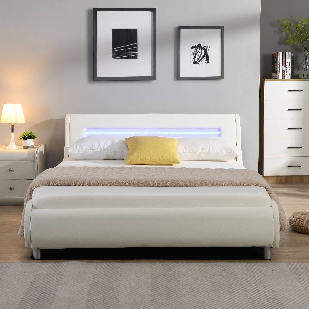 Robin Sleigh Bed Upholstered Bed with Gas Lift Storage & LED Headboard
