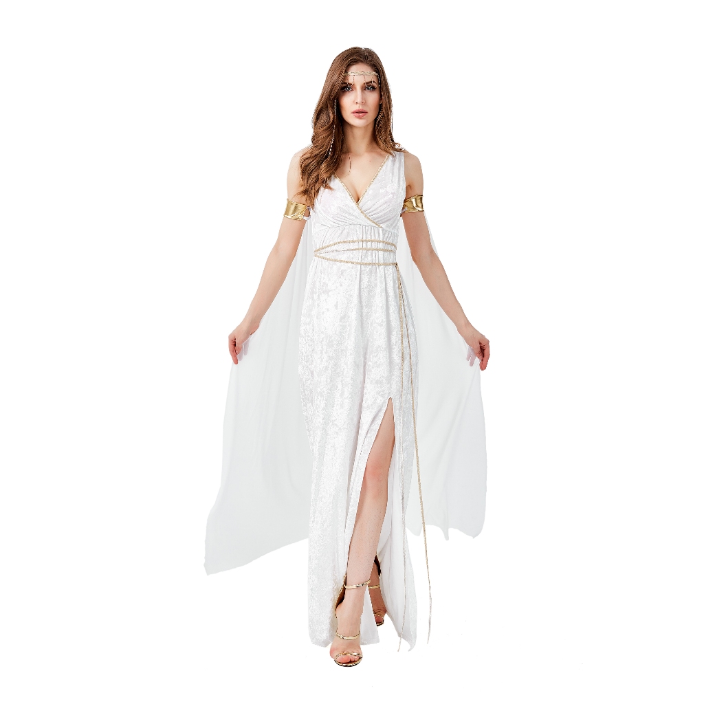 Henbrandt Greek Goddess Kostüm – Weiße Tunika Mit Goldenem Zopf, Drapierte Schulter