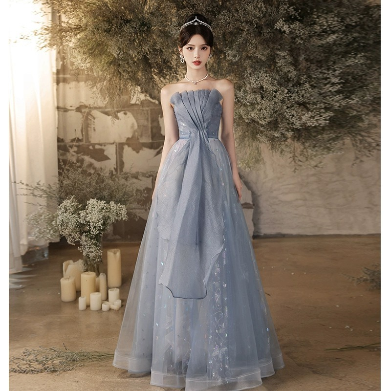 Eaglely Off Shoulder Blue Long Evening Dress Noble Gown Floor Length 2024 Banquet Luxury High 7802