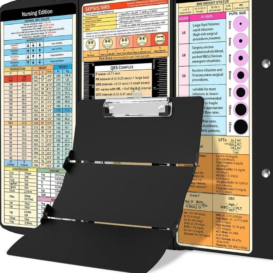 Nursing Clipboard Foldable Clipboard Medical: Nursing Edition Cheat Sheets Aluminum 3 Layers Foldable Clipboard Nursing Pocket Size Profile Clip Nurse Clipboard Notepad For Nurses Students And Doctors - View #5