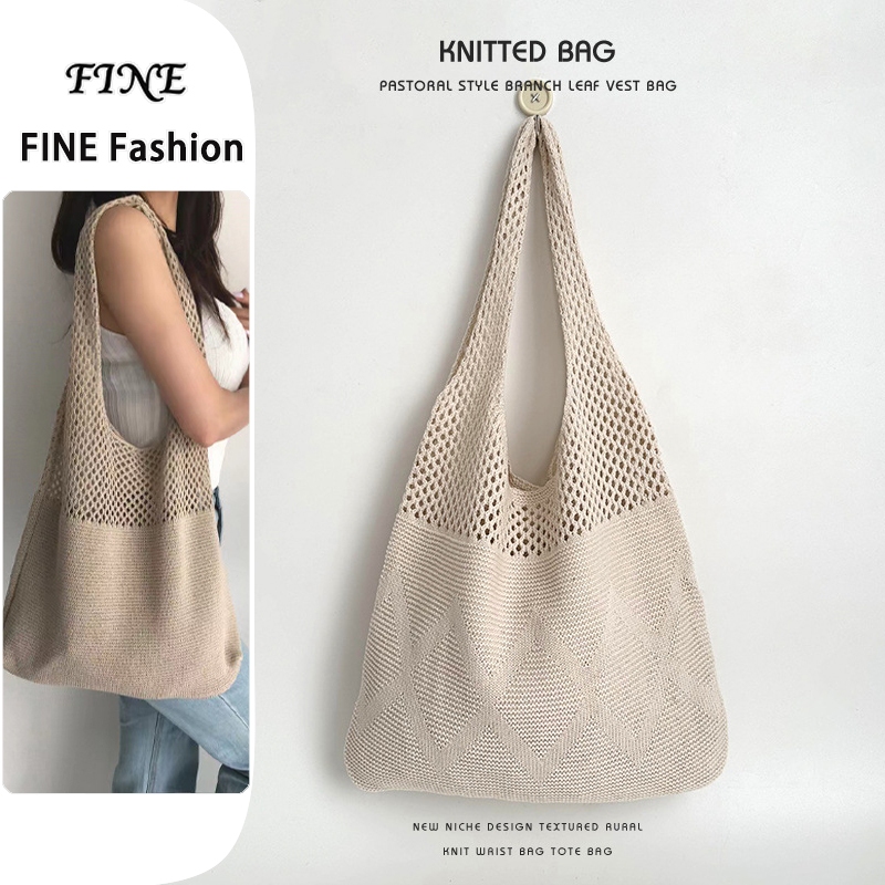 Korean New Fashion Knitting Shoulder Bag Tote Handbag Canvas Tote Bag ...