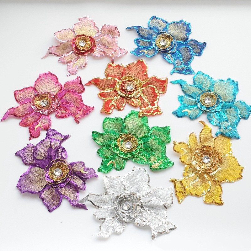 BENECREAT 2-Pack 3D Red Flower Bead Patches - Embroidered Lace Appliques With Sequins For DIY Wedding & Clothing