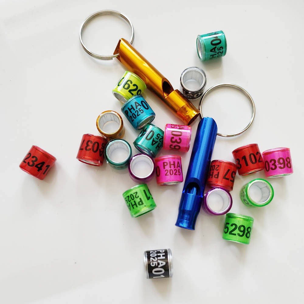 2025 PHA Pigeon Foot Rings (20pcs) with whistle(2Pcs) Color mixing 8mm ...