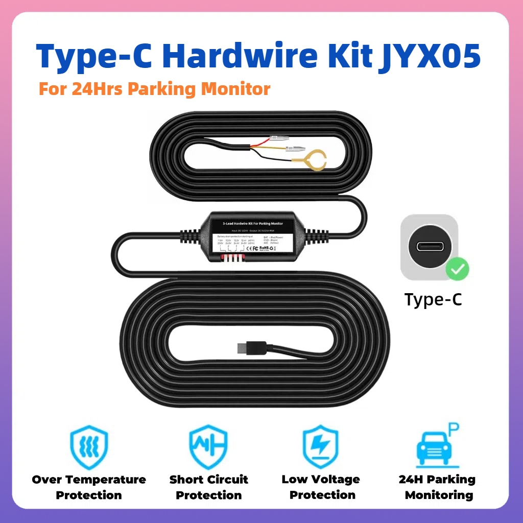 Dash Kit Dash Cam Hardwire Kit USB C Port,with Dual-Chip 360