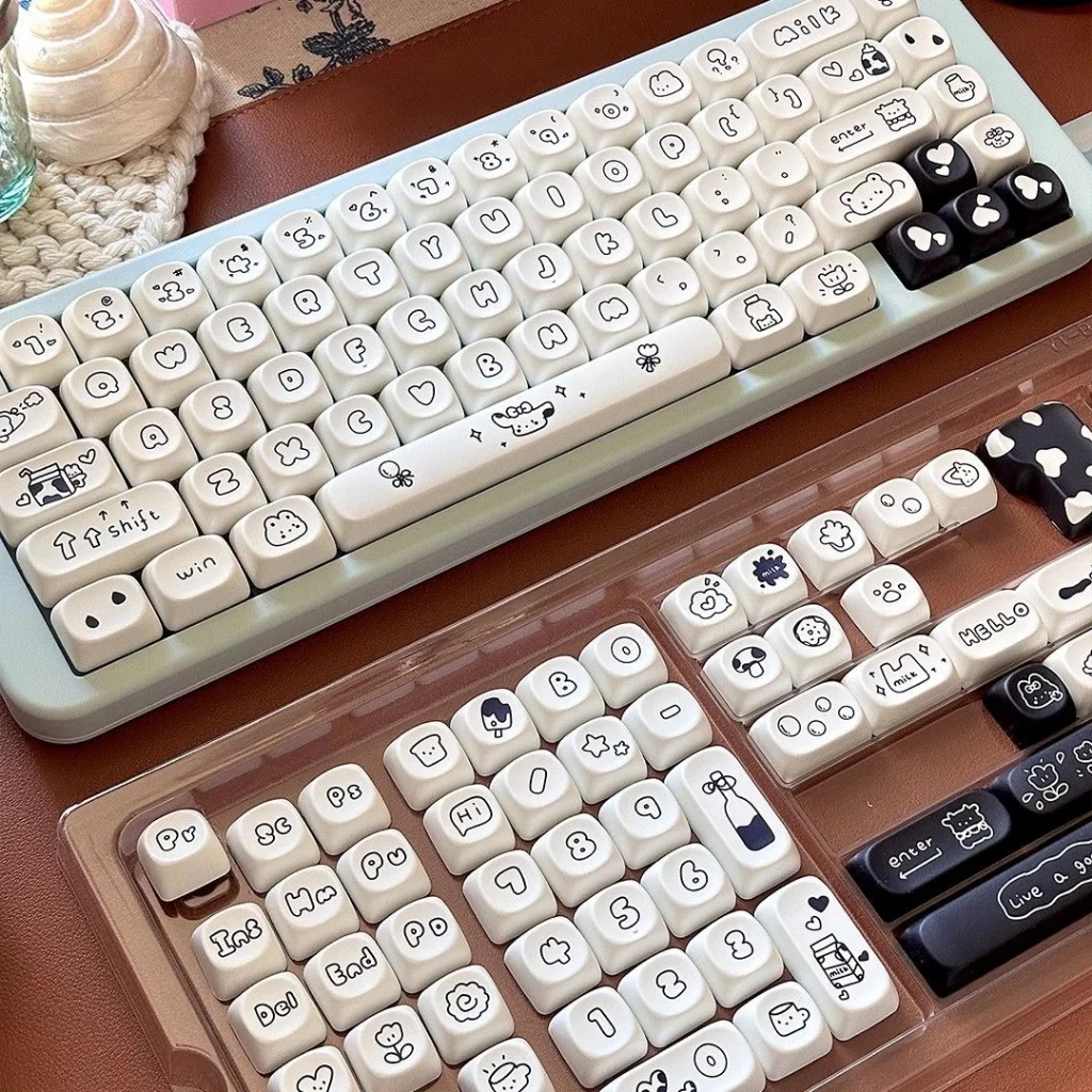 MOA Keycaps PBT keycap 141 Keys Black and white cows Square Thermal ...