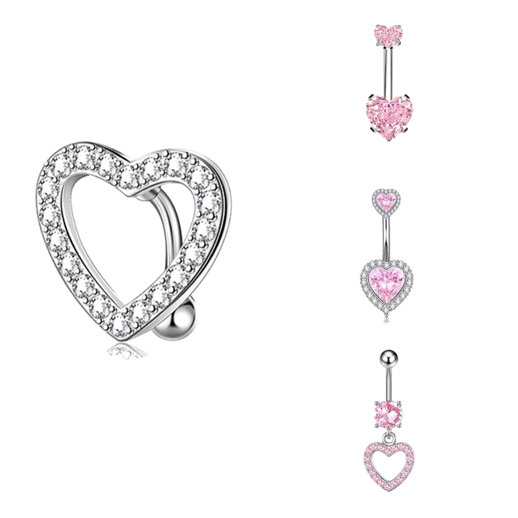 Double heart navel ring, peach heart navel button, body accessories ...