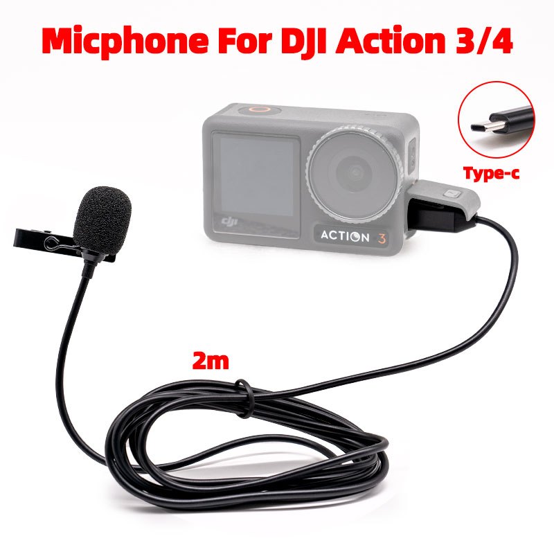Microphone For DJI OSMO ACTION 3/4 Action Camera External Mic DJI ACTION 4/3 Audio Adapter