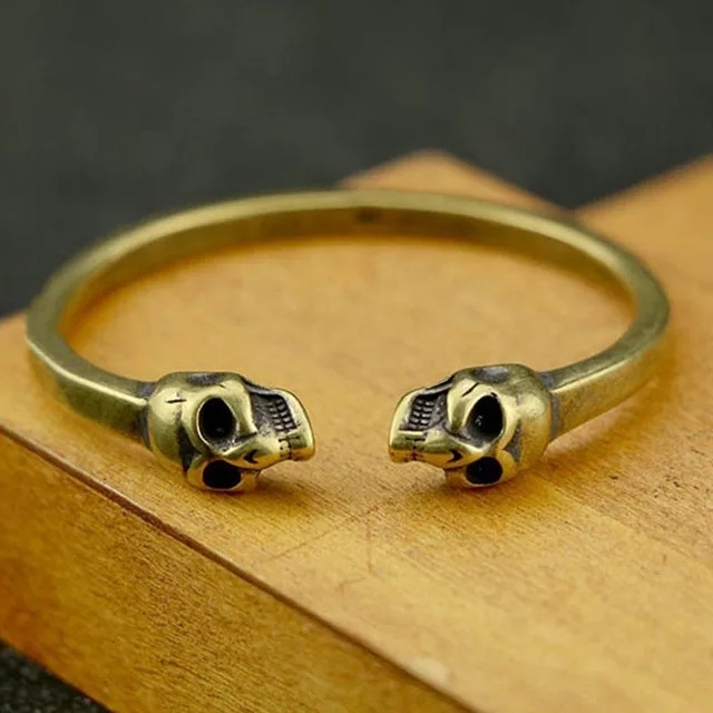 Brass Men Punk Skull Opening Bangle Bracelets Jewelry Fashion ...