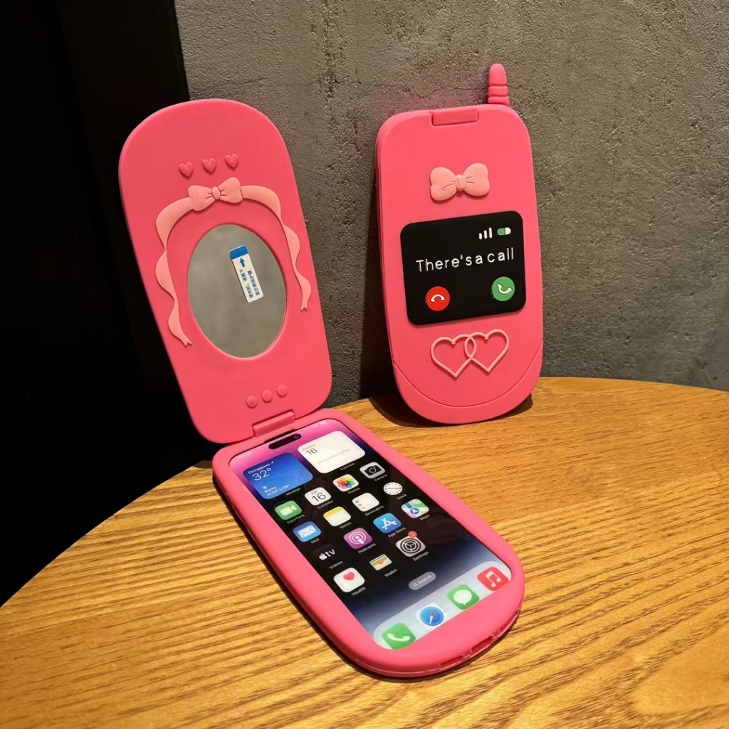For Iphone 11 12 13 14 15 16 Pro xr x xs max plus 3D Pink Love Flip