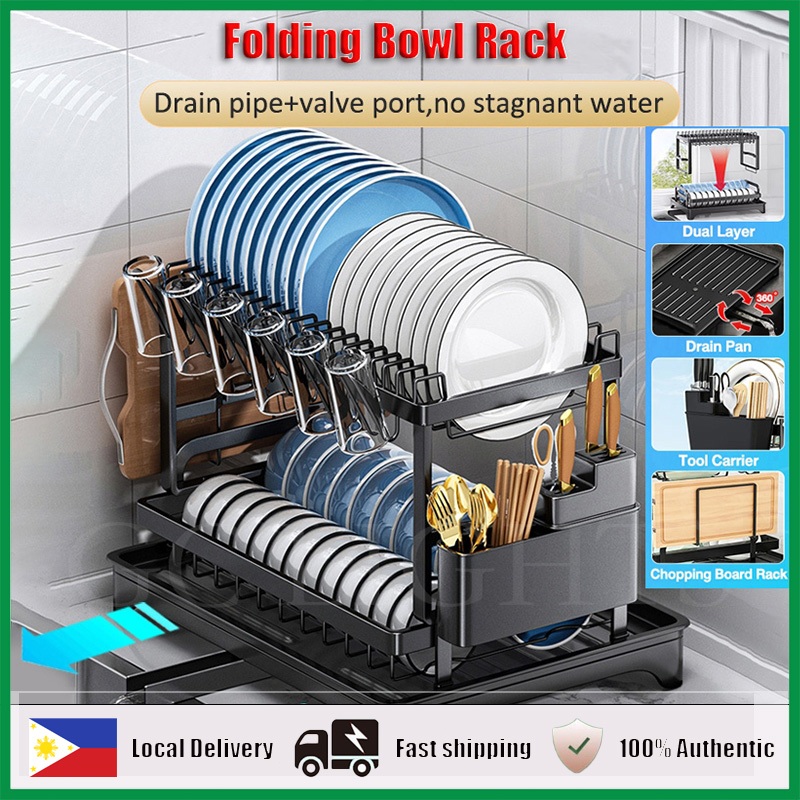 Folding Bowl Rack Double Layered Plate Rack Multi-function Rack ...