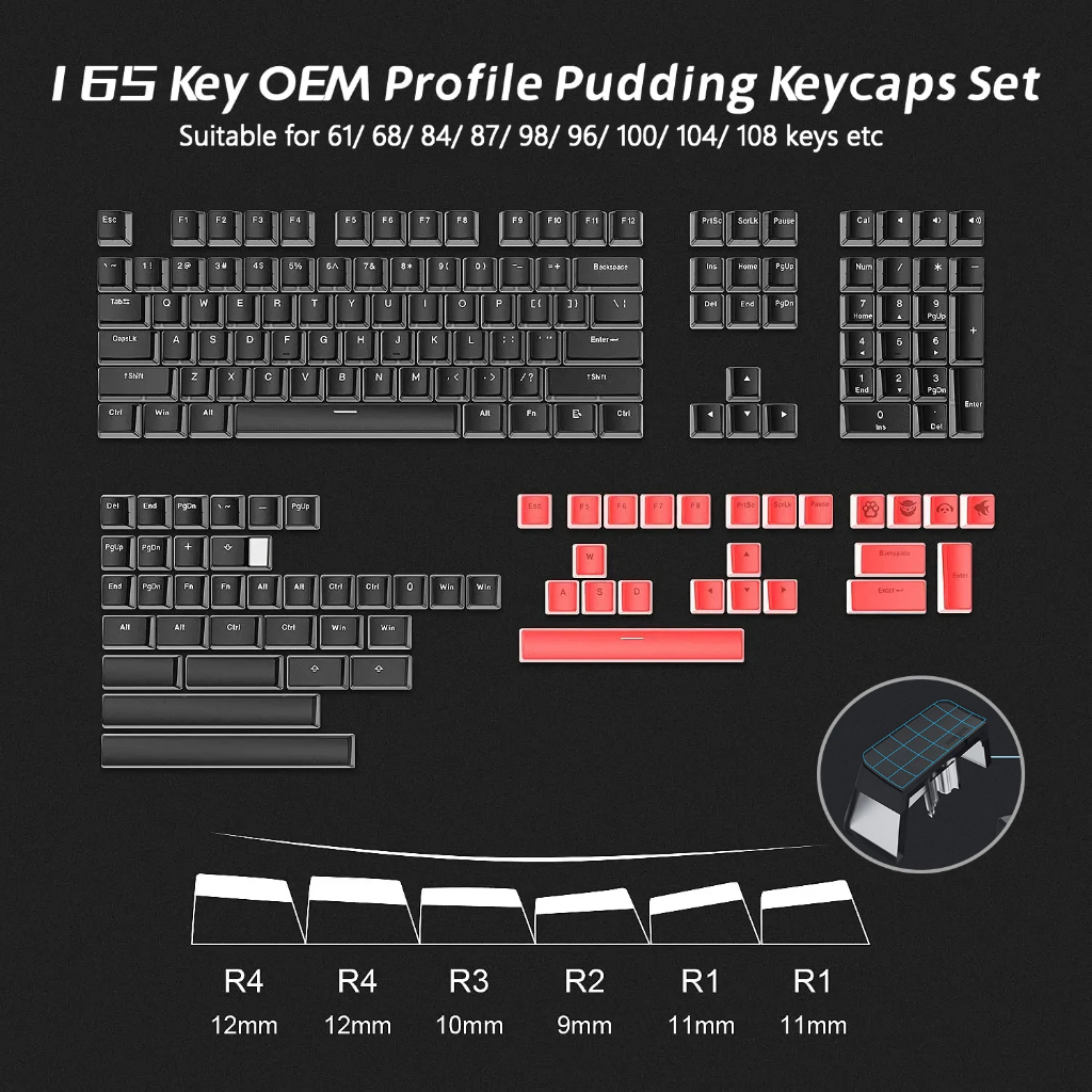165 Key Pudding PBT Keycaps Custom OEM Profile Double Shot Keycap Set ...