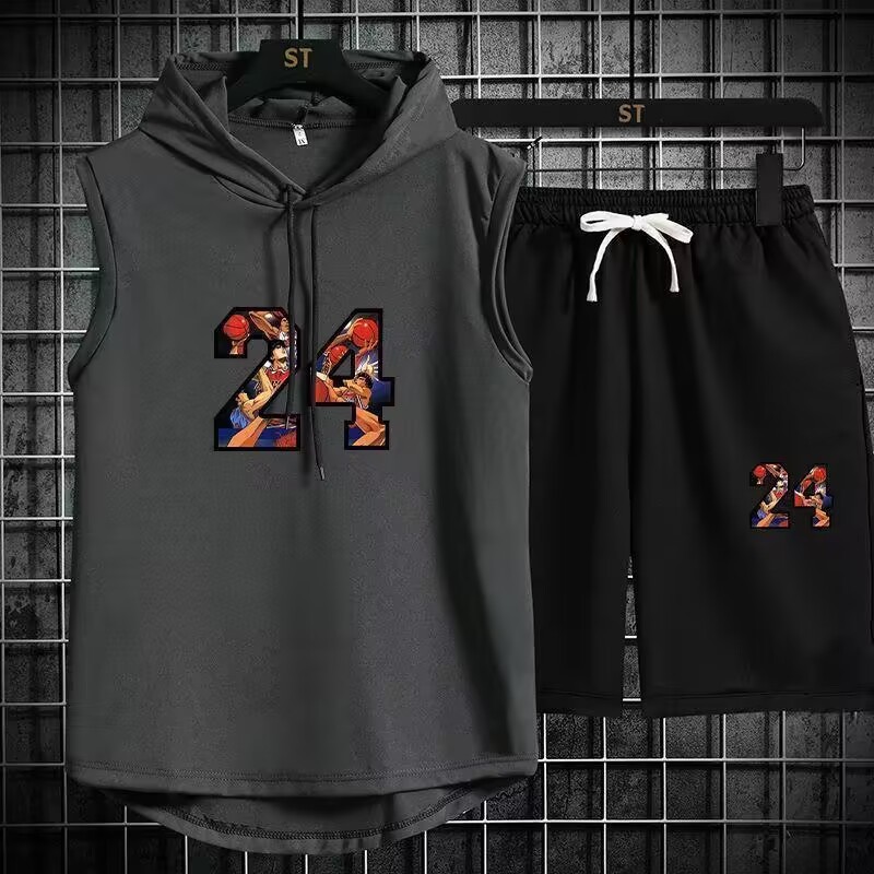 NBA Basketball Jersey Hoodie Men Sport Set Plus Size Casual Singlet Loose Gym Shirt Soft Cotton Top