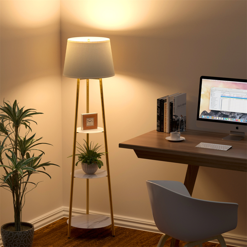 160cm Tall Tripod Floor Lamp Free Standing Light with Marble Shelves ...