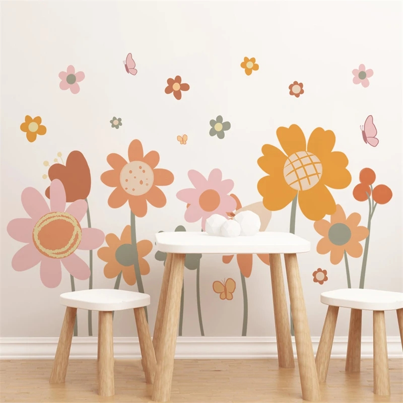 Boho Floral Wall Stickers for Kids Rooms Children's Nursery Vinyl Sweet ...