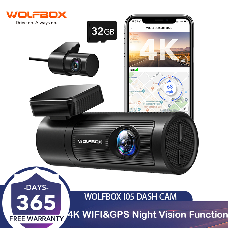 WOLFBOX I05 Dash Cam Front and Rear 4K Dash Cam with GPS WiFi UHD Dash ...