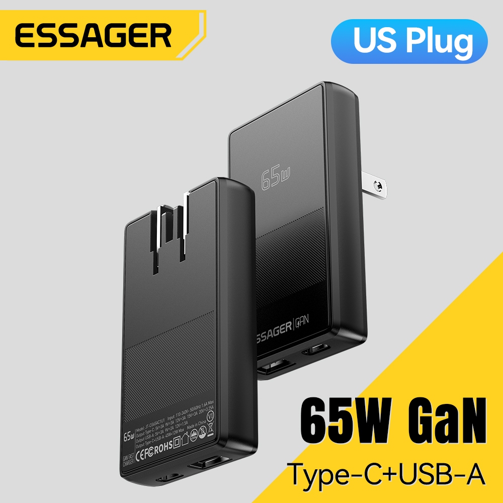 ESSAGER 65W GaN Ultra-thin card-type fast charging charger USB+Type-C ...