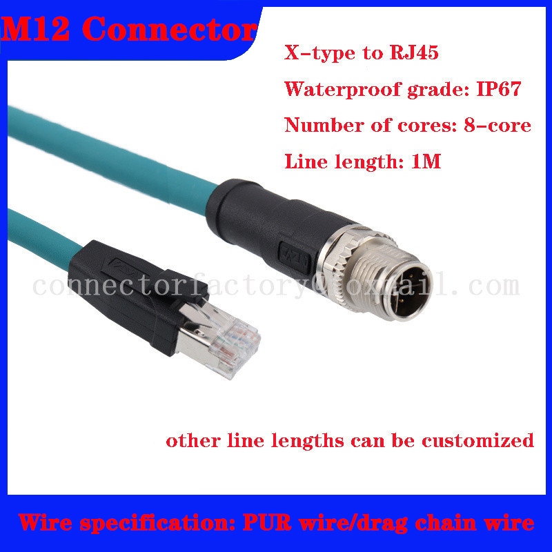 M12 to RJ45 connector 8-core X-shaped plug socket with 1M cable sensor ...