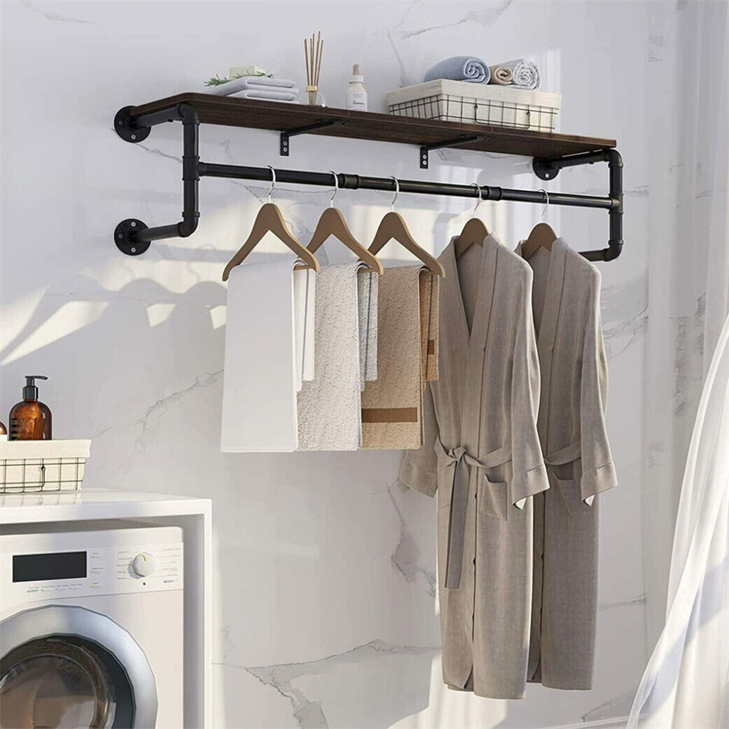 Heavy Duty Wall Mounted Clothes Rail Metal Garment Hanging Wardrobe Display Rack Shopee