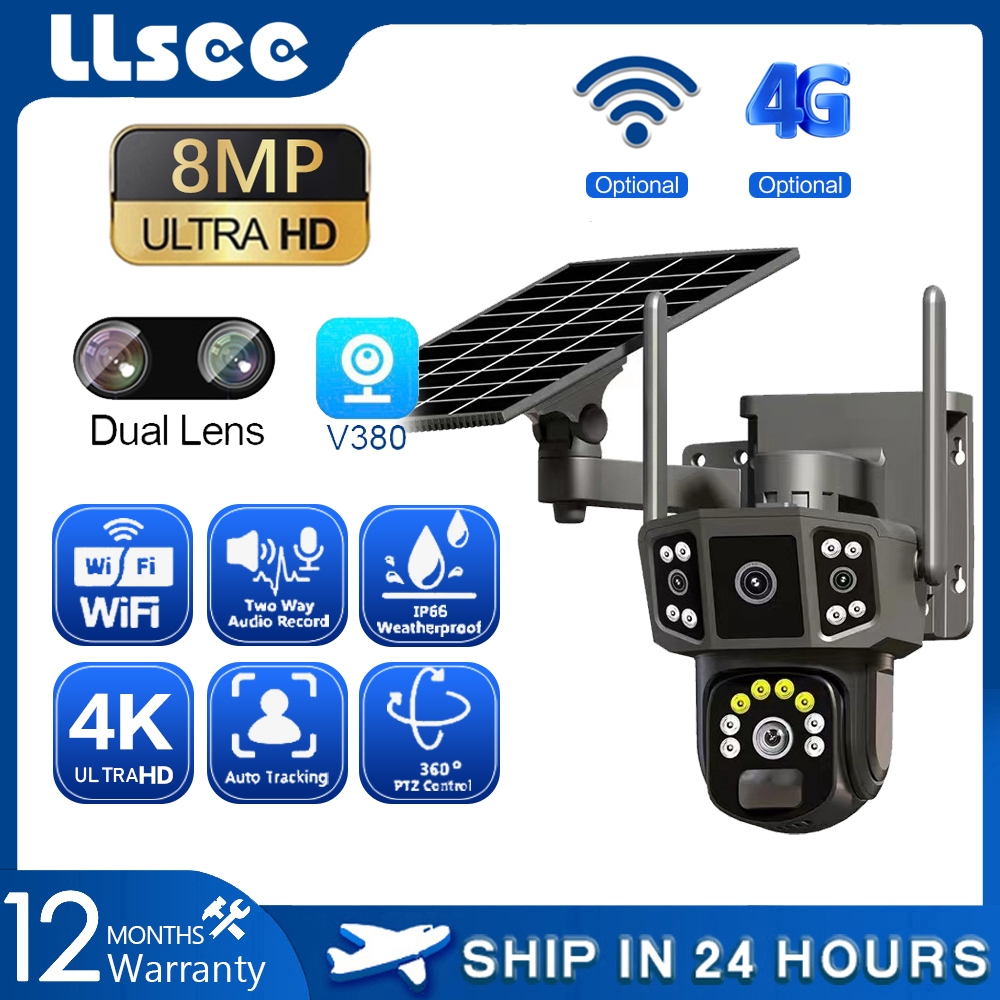 LLSEE V380 three screen dual lens 8MP 4G SIM card wireless WIFI solar ...