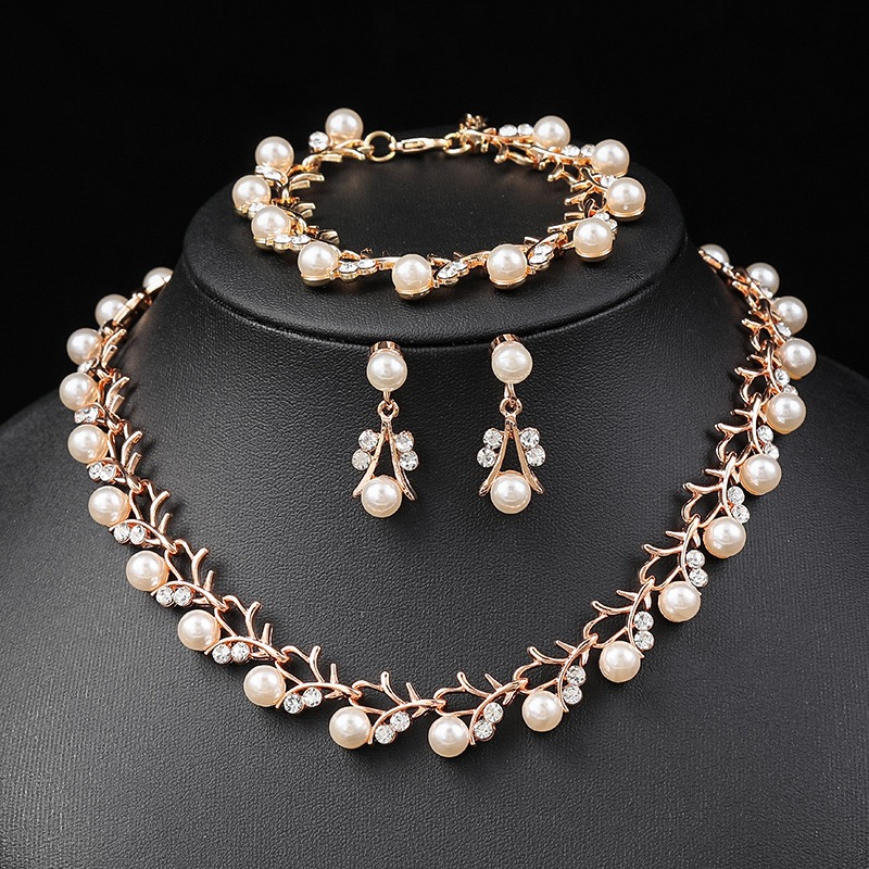 3pcs/set pearl jewelry set Diamond-encrusted pearl branch set Light ...