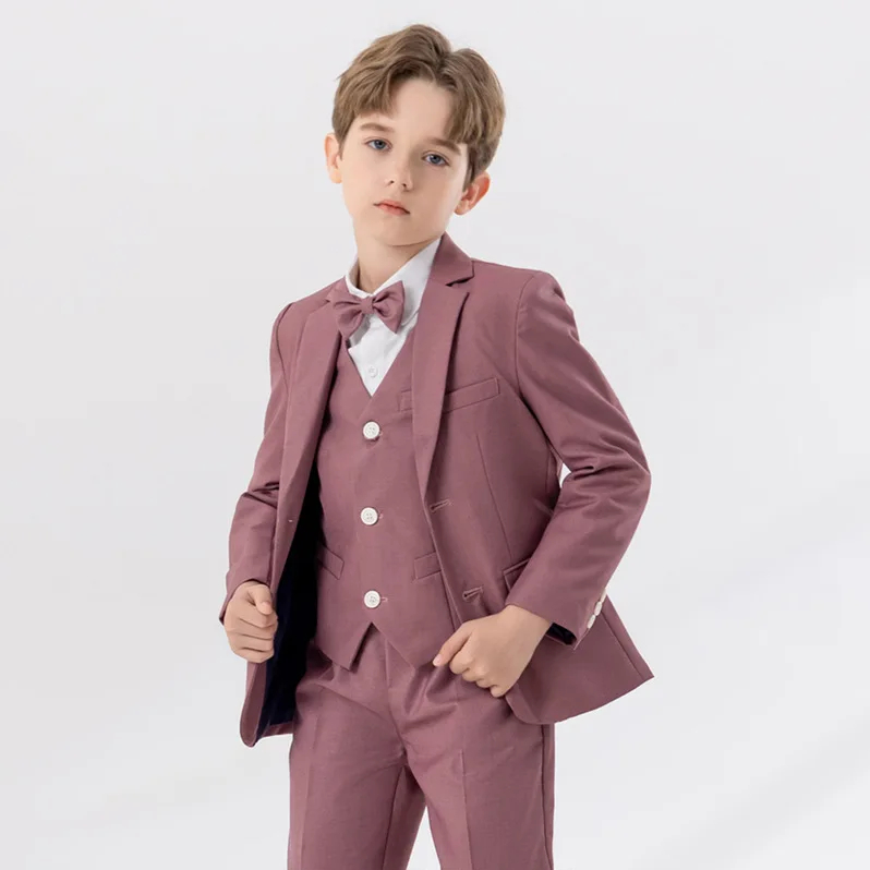 Children White Pink Piano Party Dress Kids Jacket Vest Pants Bowtie 4PS ...