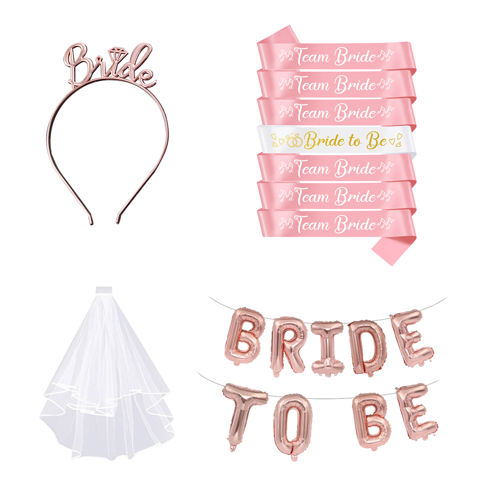 Set of 10 Pieces Rose Gold Bridal Shower Accessory Set Bride to Be Team ...