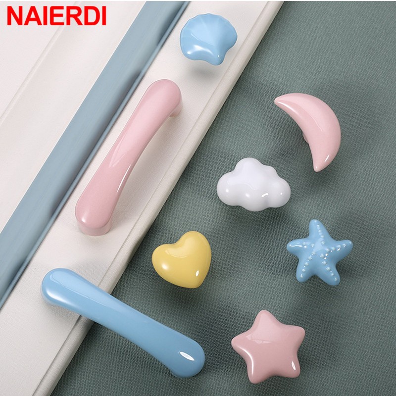 NAIERDI Cartoon Children Room Ceramic Cabinet Knobs Moon Star Wardrobe ...