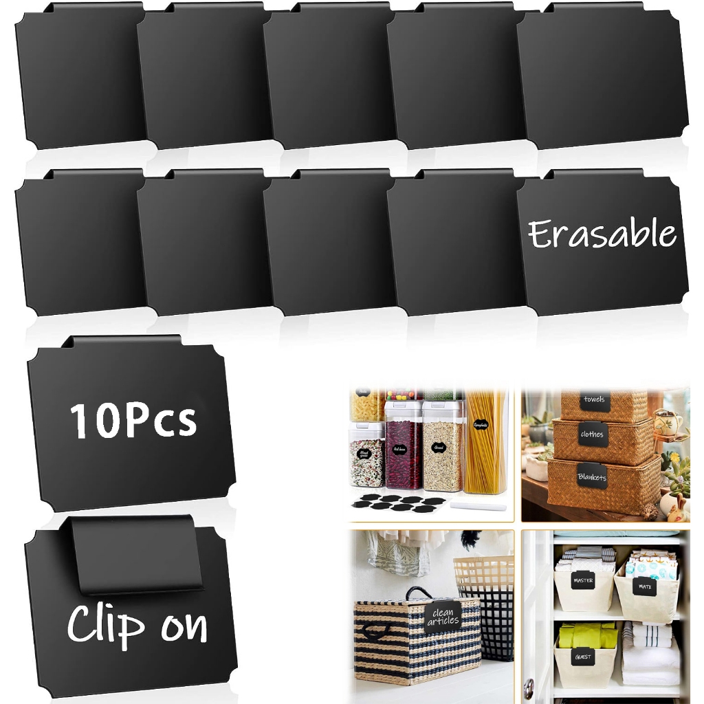 Matte Black PVC Label Clip Storage Basket Labels Clip Removable Chalk ...