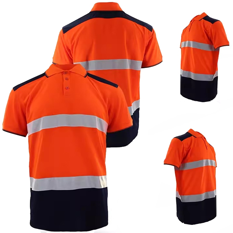 HI VIS Polo Shirts Short Sleeve Work Tops Safety Workwear Reflective ...