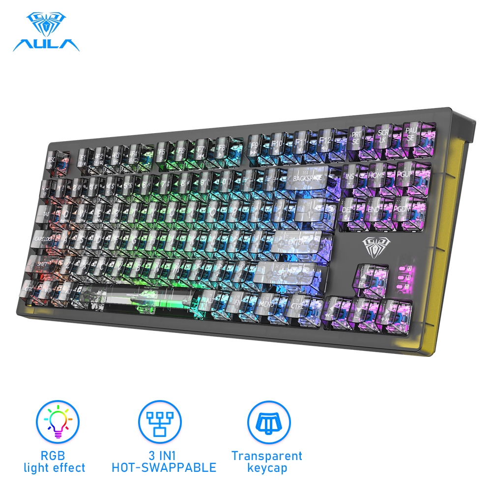 AULA F2183 RGB Hotswappable Mechanical Keyboard Wireless Bluetooth 87 ...