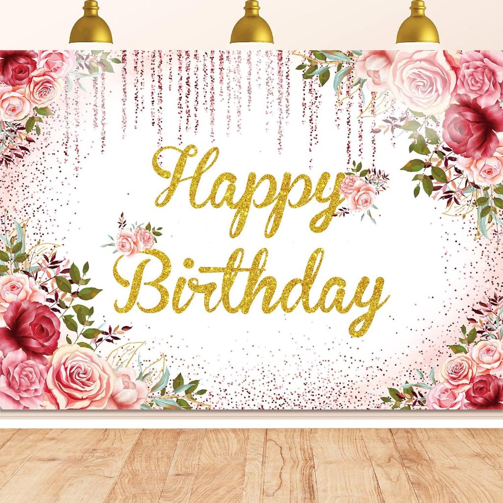 Aperturee Black Rose Faux Flower Backdrop For Birthday Decor