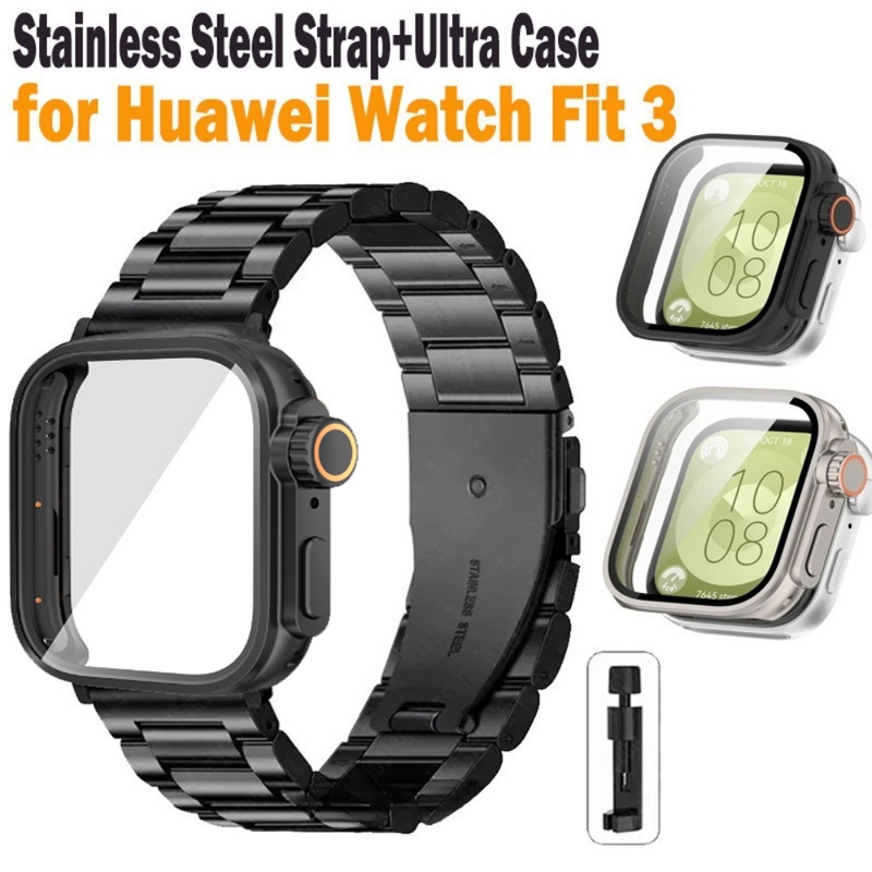 Stainless Steel Strap+Ultra Case for Huawei Watch Fit Case Metal