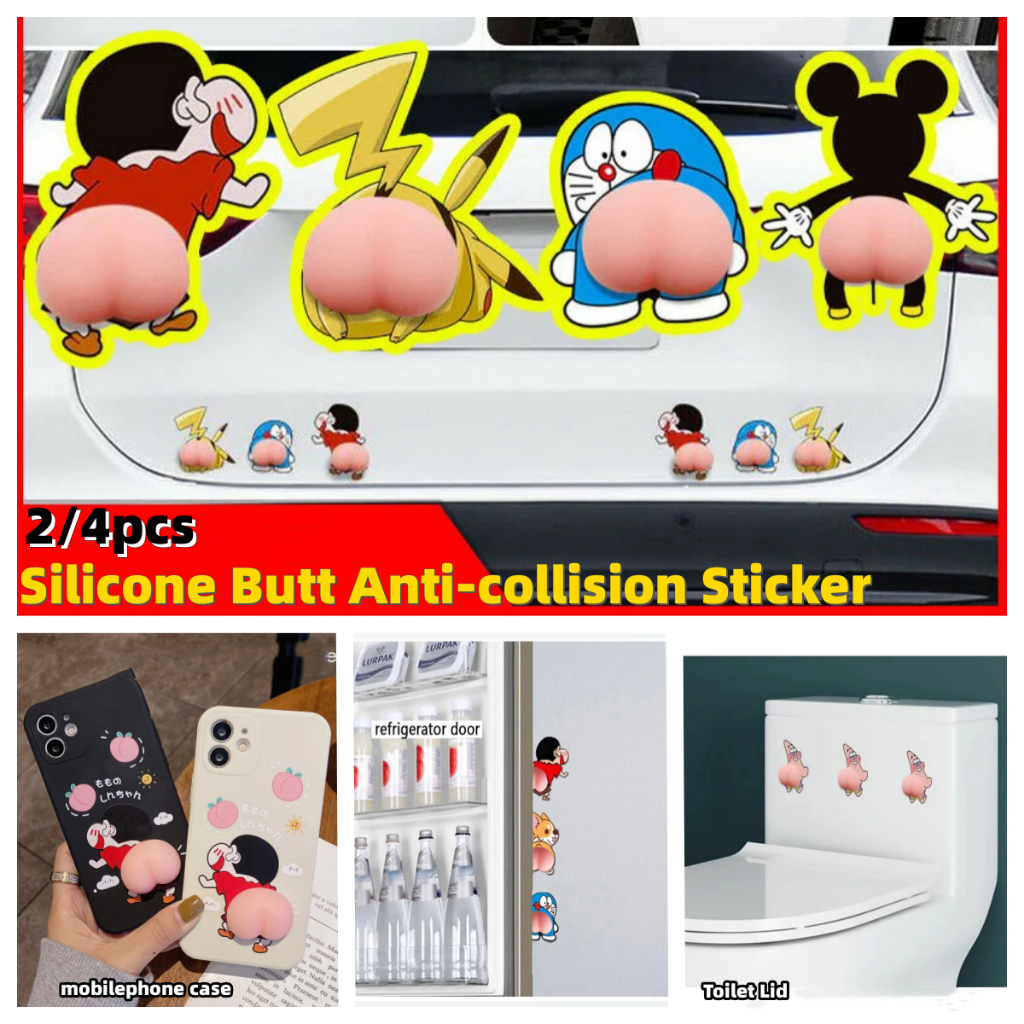 4pcs 3D Cartoon Sticker Soft Butt Silicone Anti Scratch Mobile Phone ...