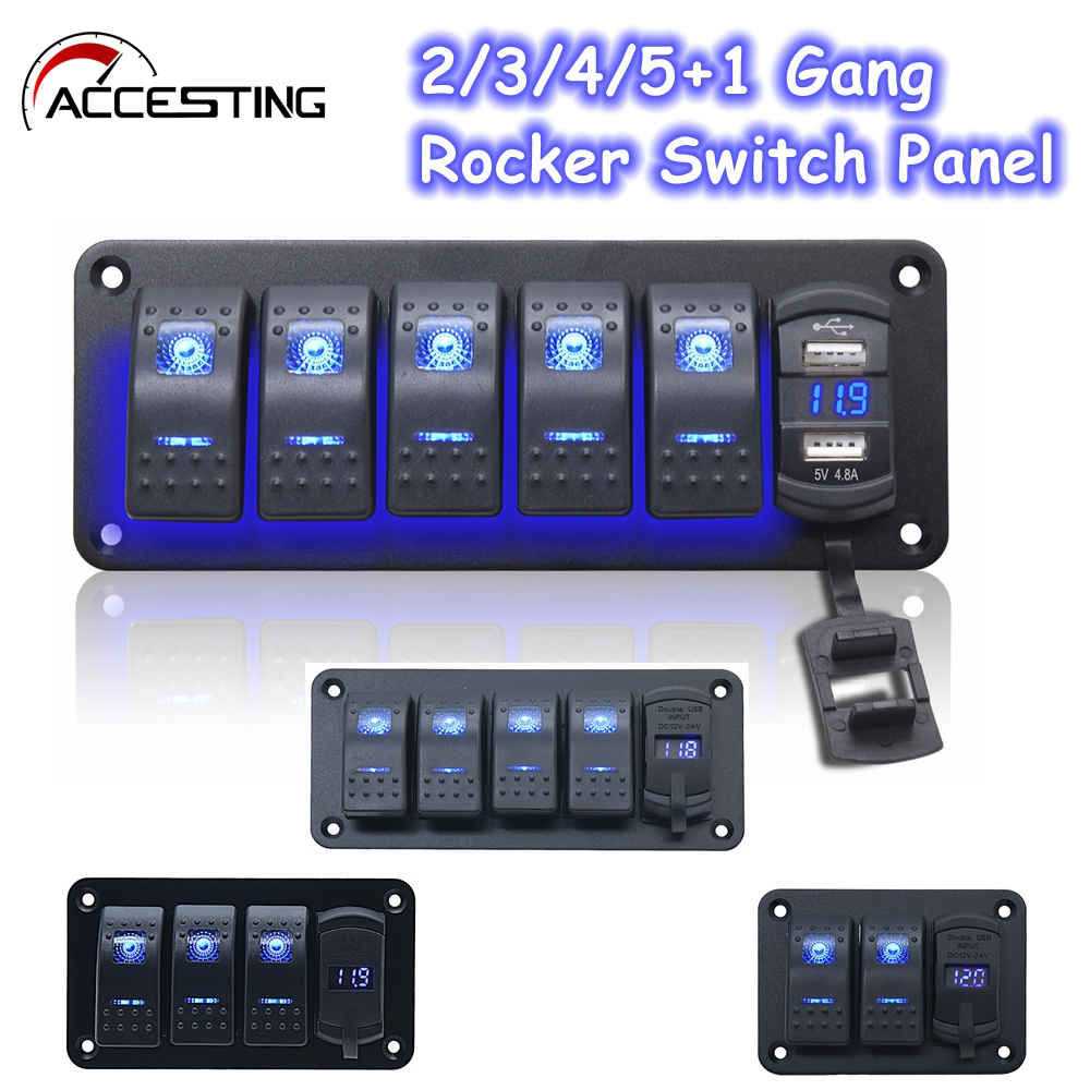 2/3/4/5/7+1 Gang Waterproof Rocker Switch Panel Pre-Wired On/Off Switch ...