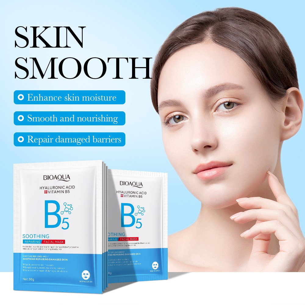 BIOAOUA Vitamin B5 Facial Mask Hyaluronic Acid Hydrating Moisturizer ...