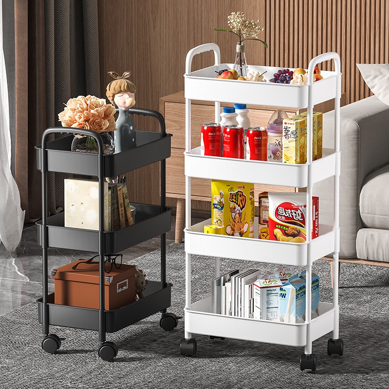 Trolley Cart Organizer 3-Tier Plastic Utility Cart with Handle, Wheels ...
