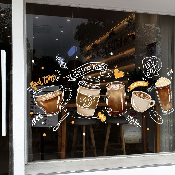 Casa Cafe Decorative Glass Window Stickers Milk Tea Shop pvc Door ...