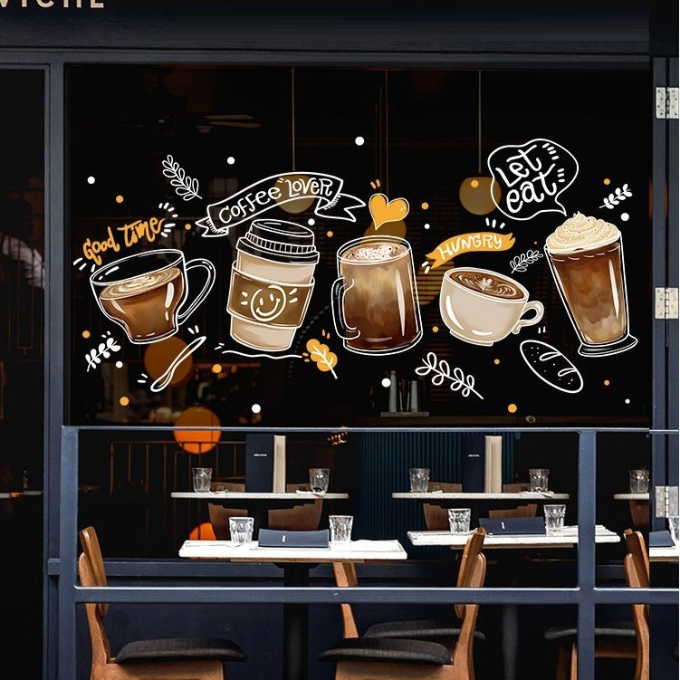 Casa Cafe Decorative Glass Window Stickers Milk Tea Shop pvc Door ...