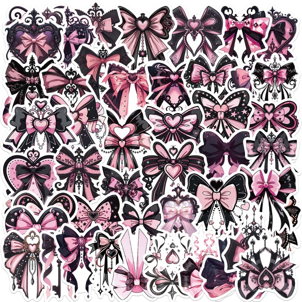 50 pcs Black and pink bow tie stickers Graffiti Cartoon Skateboard ...