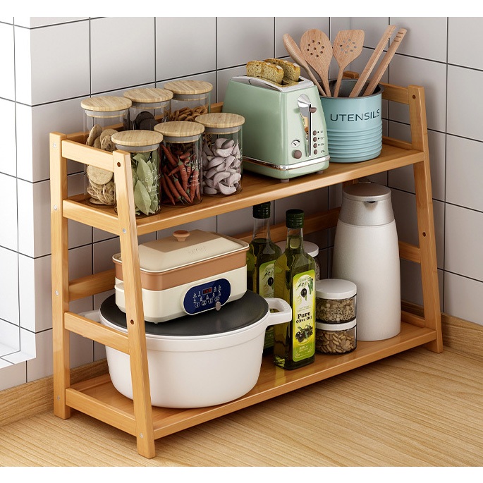 【COD&In Stock】Bamboo Storage Rack For Multipurpose 2 Layers Wooden ...