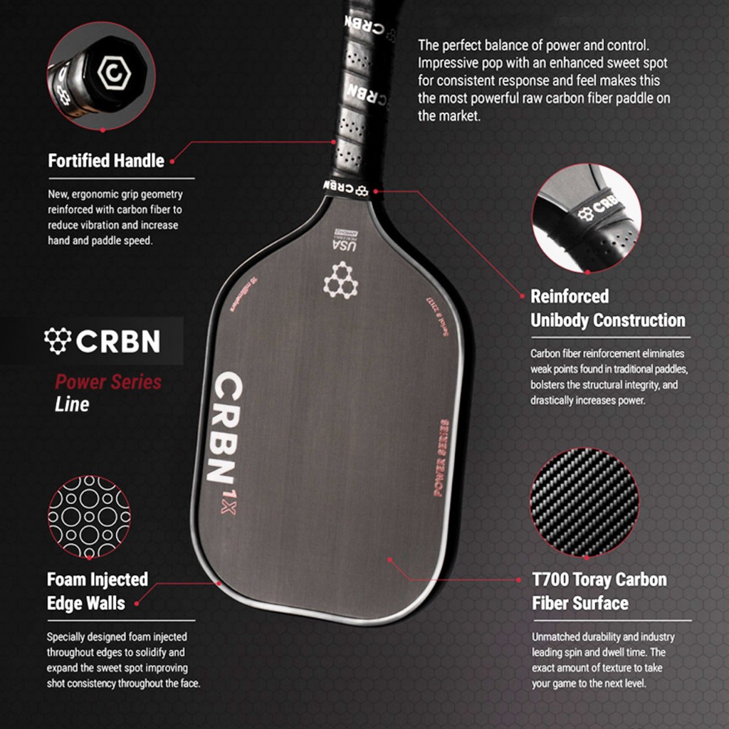 CRBN 3X 14/16MM Pickleball Paddle - Carbon Fiber Pickleball Paddle ...