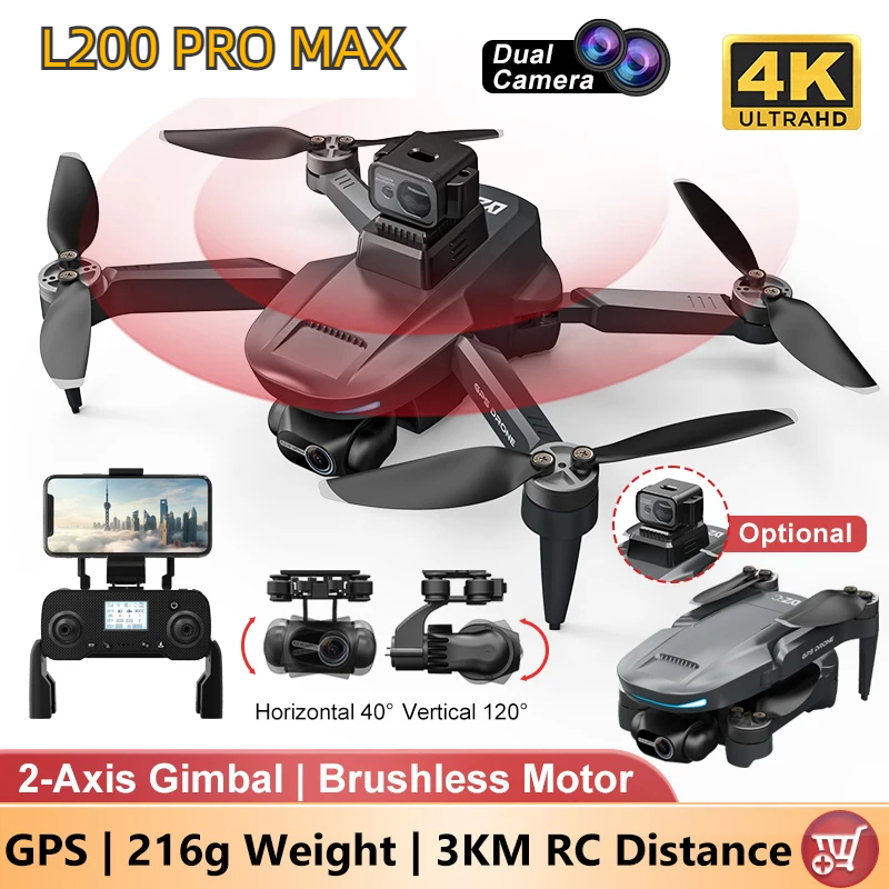 L200 PRO MAX Professional GPS Drone with 2-Axis Gimbal Obstacle Avoidance  4K HD camera UAV Brushless Motor Quadcopter Dron