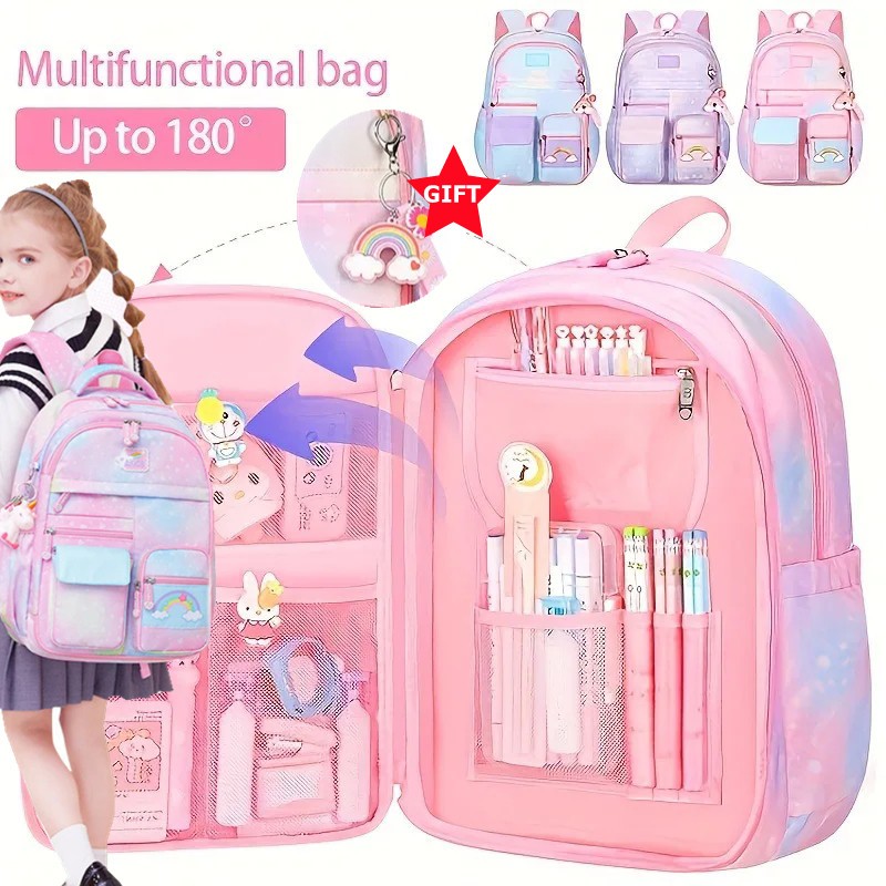 NEW Side Door Rainbow School Bag For kids Girl Waterproof Girls School ...