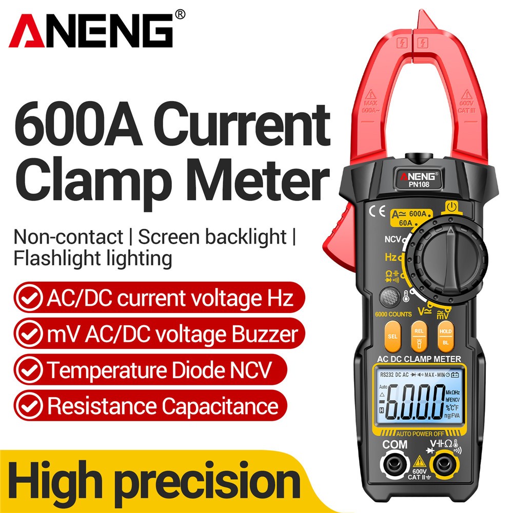 ANENG PN108 Digital Clamp Multimeter 600A Current Meter Tester AC/DC ...