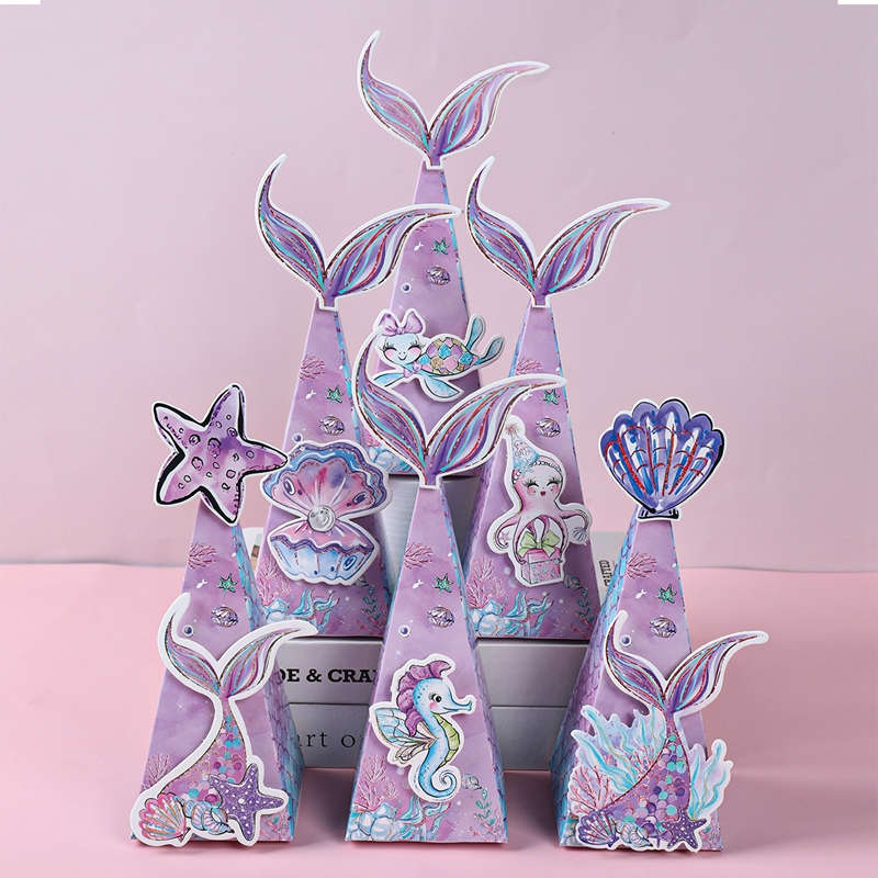 6pcs Mermaid Themed Triangle Box For Birthday Party Gift Decoration ...