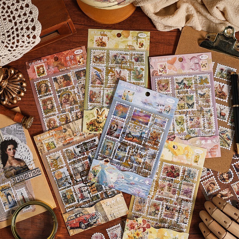 4 PCS Back in time waterproof pet Ledger sticker Vintage Stamp Ledger ...