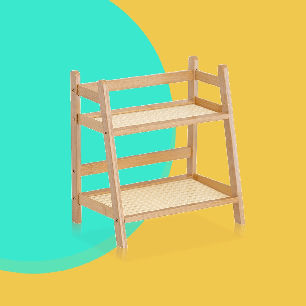 [Plastic rattan]Table Storage Rack Wooden Double-Layer Table Shelf ...